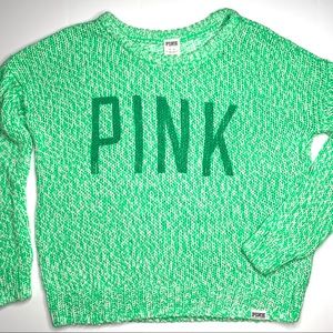 PINK VS Green Loose Knit Cozy Slouchy Sweater M